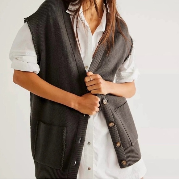 NWT Free People Oakleigh Rib Vest in Charcoal size small reg $98 - Picture 6 of 14
